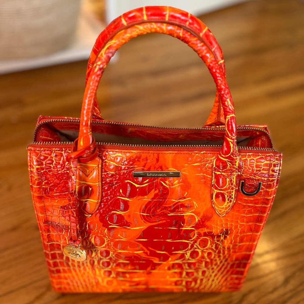 Brahmin Small Caroline Satchel Tote in Spicy Orange